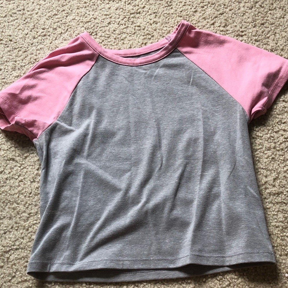 Light pink and grey cropped cotton slim tshirt
